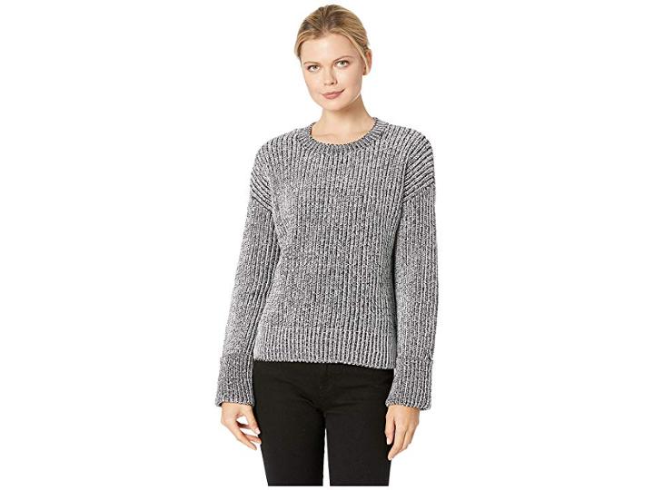 Kenneth Cole New York Plaited Crew Pullover (black/e-cream Plaited) Women's Clothing