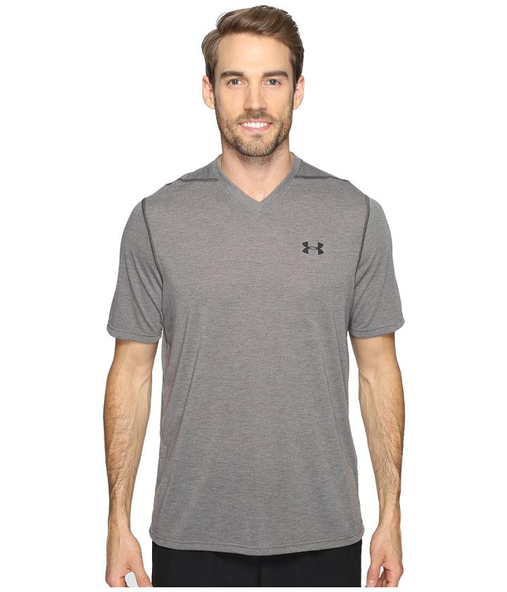 Under Armour Ua Threadborne V-neck Short Sleeve (carbon Heather) Men's Clothing