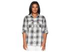 Lauren Ralph Lauren Plus Size Plaid Button Down Shirt (black Multi) Women's Clothing