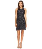 Vince Camuto Lace Fit And Flare Dress W/ Keyhole At Back (navy) Women's Dress