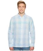 Tommy Bahama Malahina Plaid Linen Shirt (blue Canal) Men's Clothing