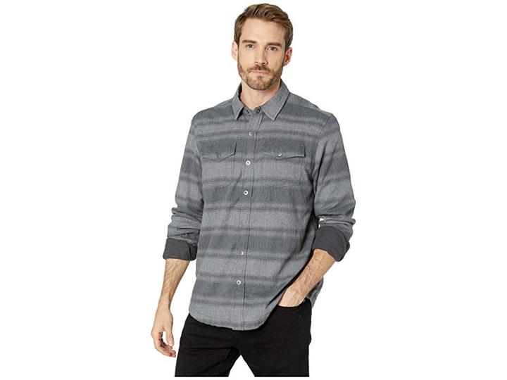 Prana Asylum Heavyweight Flannel (grey Heather) Men's Long Sleeve Button Up