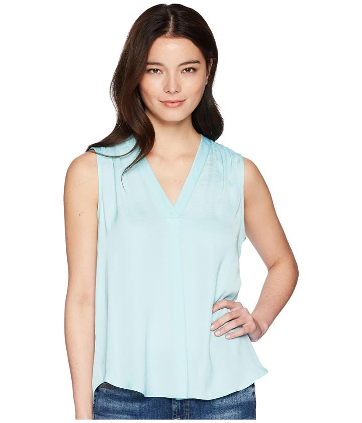 Vince Camuto Specialty Size Petite Sleeveless V-neck Rumple Blouse (aqua Glow) Women's Blouse