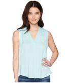 Vince Camuto Specialty Size Petite Sleeveless V-neck Rumple Blouse (aqua Glow) Women's Blouse