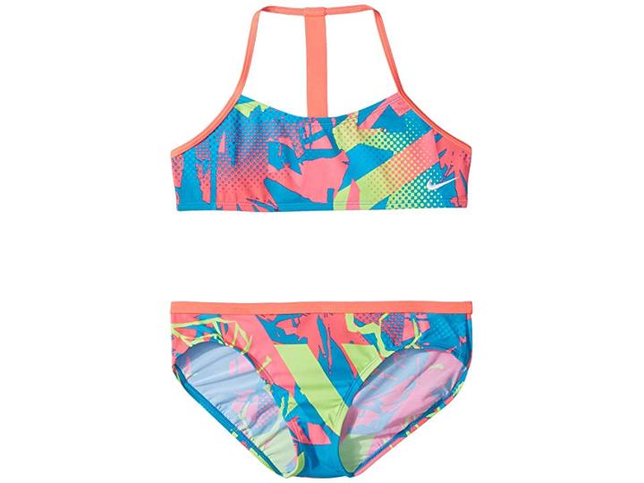 Nike Kids T-back Top Set (big Kids) (light Blue Fury) Girl's Swimwear Sets