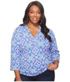 Extra Fresh By Fresh Produce Plus Size Tile Play Dockside Henley (periwinkle) Women's T Shirt
