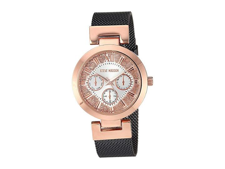 Steve Madden Multifunction Dial Ladies Alloy Band Watch Smw181 (rose Gold/gunmetal) Watches