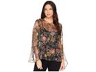 Vince Camuto Flared Sleeve Floral Print Blouse (rich Black) Women's Blouse