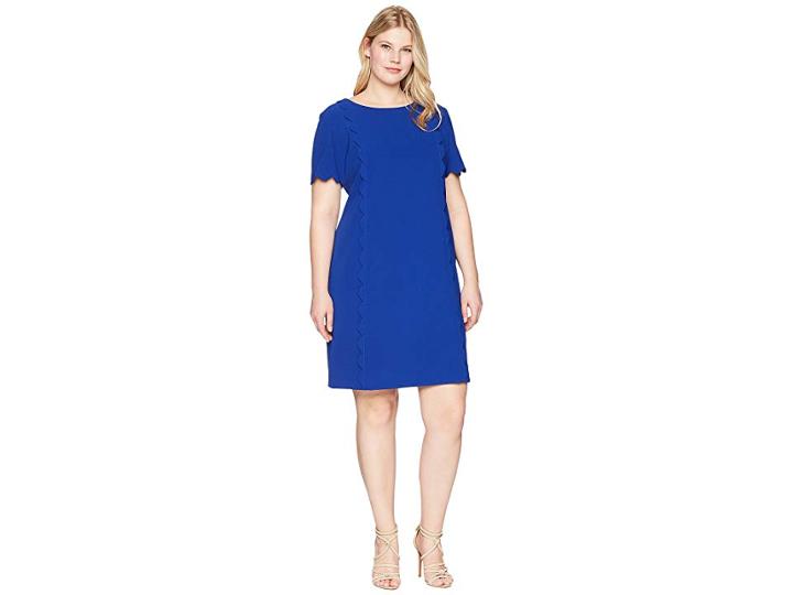 Tahari By Asl Plus Size Scallop Trim Short Sleeve Shift Dress (lapis) Women's Dress