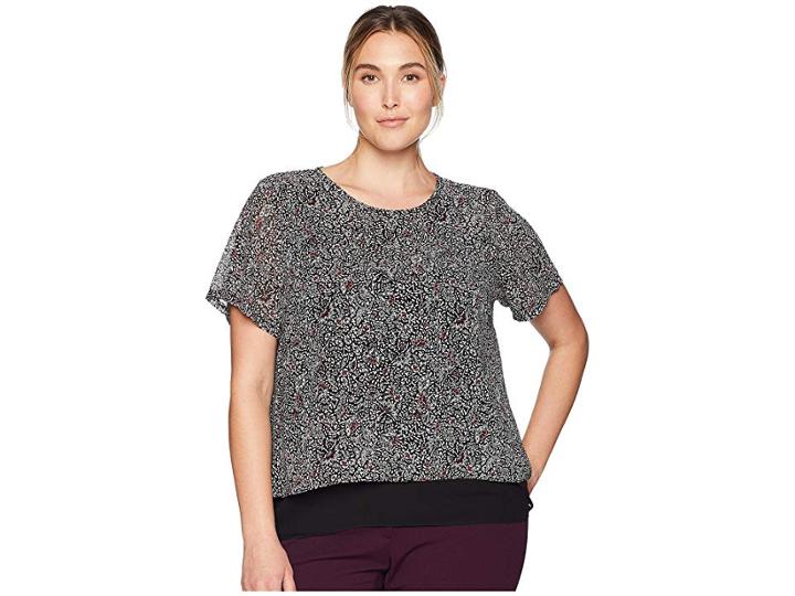 Michael Michael Kors Plus Size Boho Block Cut Out Top (black/maroon) Women's Clothing