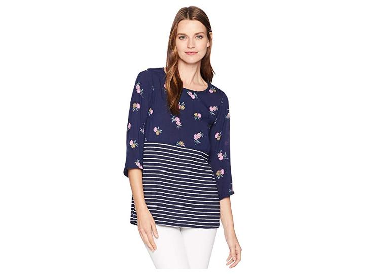 Joules Sonya Jersey/woven Mix Top (french Navy Chinoise Blossom) Women's Clothing