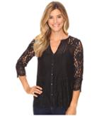 Lucky Brand Lace Mix Top (jet Black) Women's Clothing