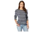 Two By Vince Camuto Fuzzy Stripe Puff Sleeve Mix Media Top (classic Navy) Women's Clothing