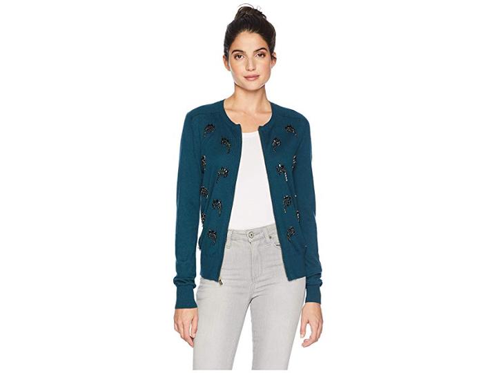 Juicy Couture Embellished Crystal Paisley Cardigan (eloquent Petrol) Women's Sweater