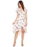 J.o.a. High-low Wrap Dress With Ruffled Shoulder (lavender Floral) Women's Dress