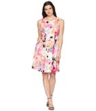 Nine West Sleeveless Multi Seam Fit Flare Dress (hibiscus/mandarin Multi) Women's Dress
