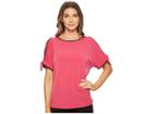 Ivanka Trump Matte Jersey Cold Shoulder With Piping Blouse (magenta/black) Women's Blouse