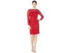 Marina Long Sleeve Sequin Lace Keyhole Back Short Dress (red) Women's Clothing