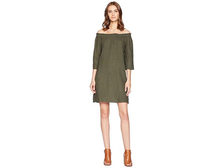 Allen Allen Ruffle Edge Linen Dress (cilantro) Women's Dress