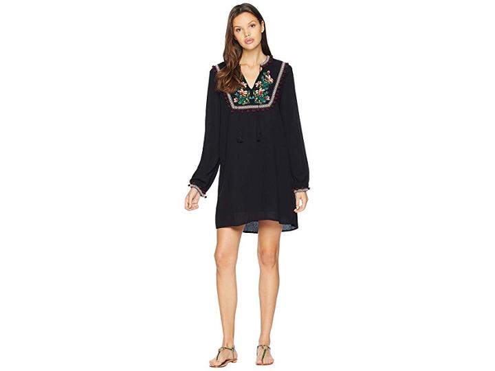 Jack By Bb Dakota Tambourine Dream Embroidered Crinkle Rayon Dress (black) Women's Dress
