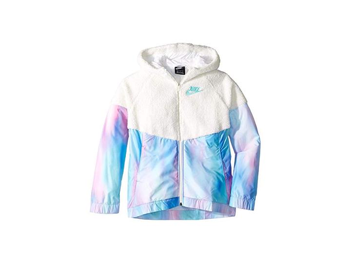 Nike Kids Nsw Windrunner Hooded Jacket (little Kids/big Kids) (white/light Aqua) Girl's Coat
