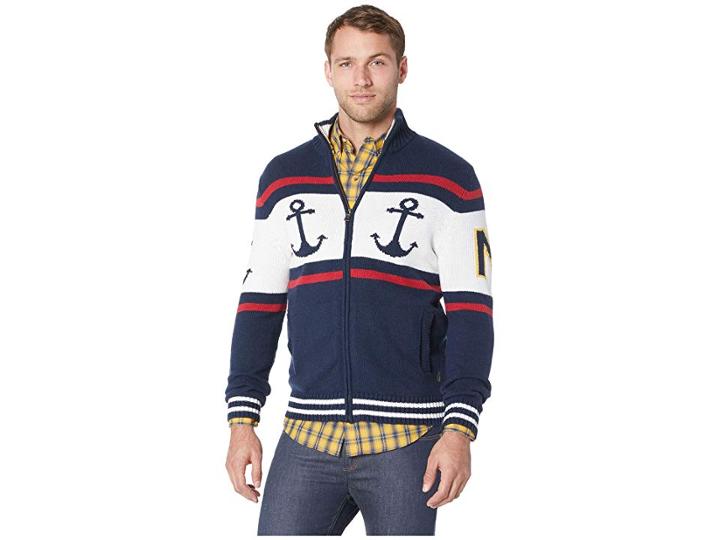Nautica 5gg Blocked Fair Isle Sweater (navy) Men's Sweater