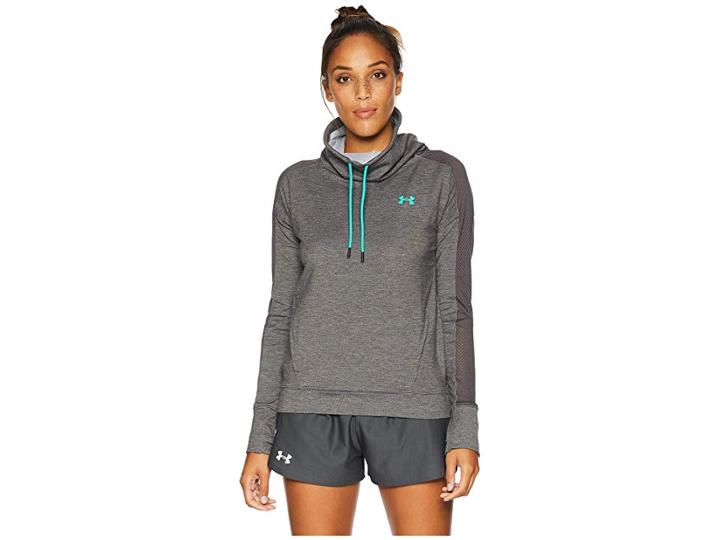 Under Armour Featherweight Fleece Funnel Neck Sweatshirt (charcoal Medium Heather/charcoal/green Malachite) Women's Sweatshirt