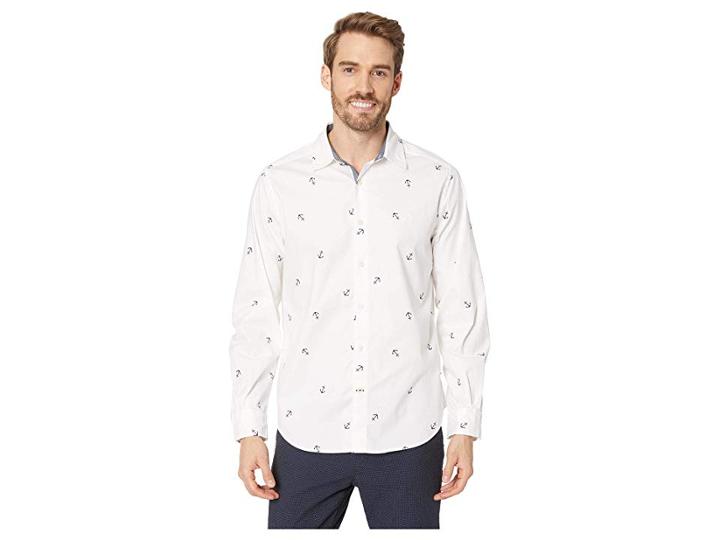 Nautica Long Sleeve Mini Anchor Print Shirt (bright White) Men's Clothing