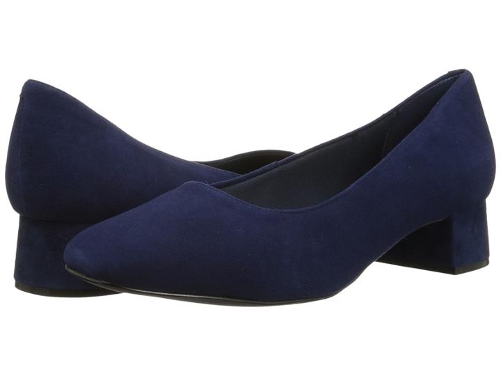 Trotters Lola (navy Kid Suede Leather) Women's 1-2 Inch Heel Shoes