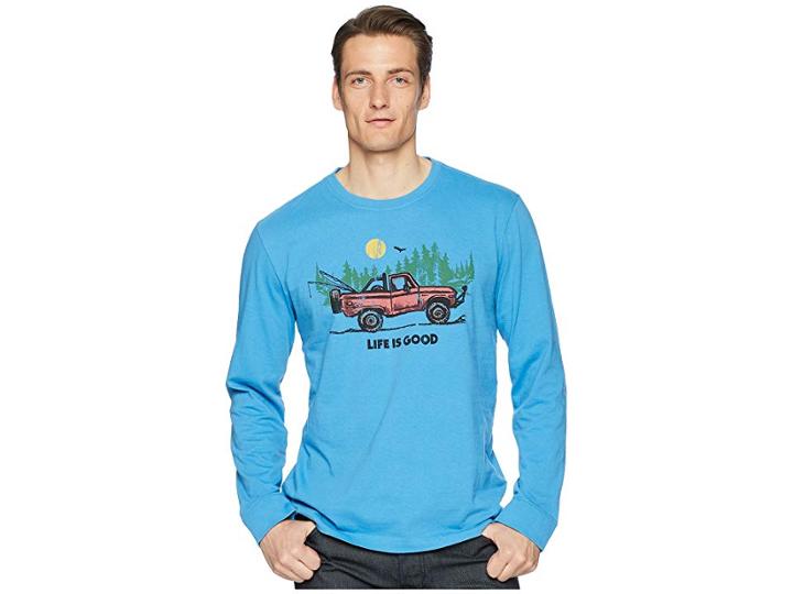 Life Is Good Fishing Truck Long Sleeve Crusher Tee (marina Blue) Men's T Shirt