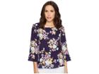 B Collection By Bobeau Lula Wide Sleeve Blouse (royal Garden Print) Women's Blouse