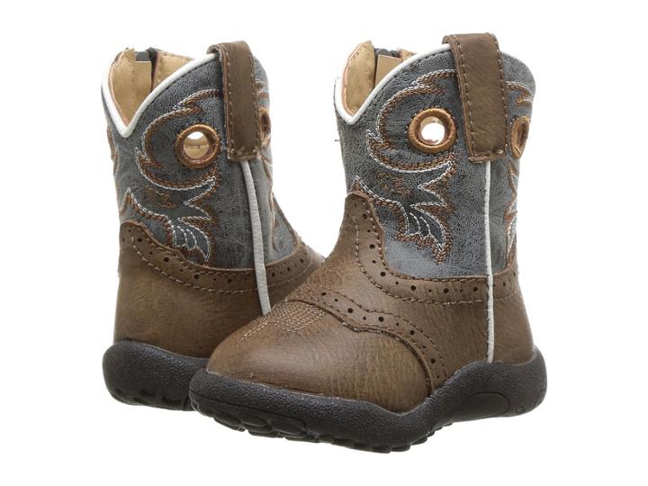 Roper Kids Daniel (infant/toddler) (brown Faux Leather Vamp/blue Shaft) Cowboy Boots