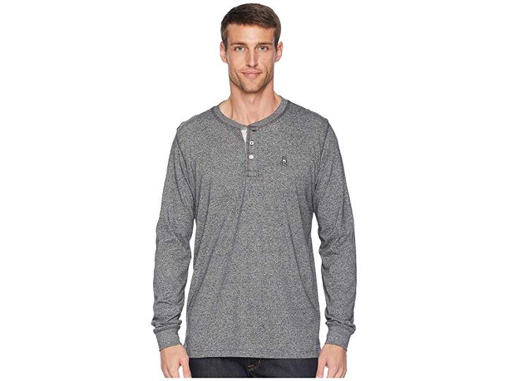 Psycho Bunny Long Sleeve Henley (grey Salt Pepper) Men's Clothing