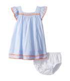 Janie And Jack Flutter Sleeve Pom Trim Dress (infant) (blue/orange) Girl's Dress