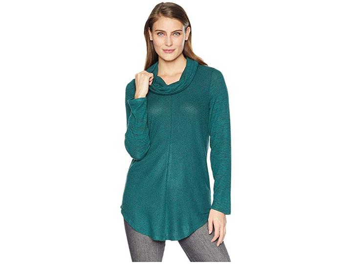 Tribal Long Sleeve Ribbed Cowl Neck Top (pine) Women's Long Sleeve Pullover