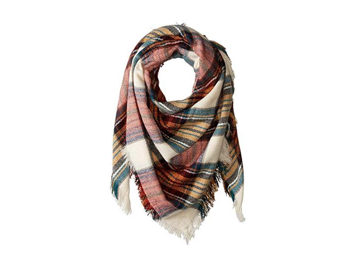 Steve Madden Classic Plaid Square Blanket Wrap (mustard) Scarves