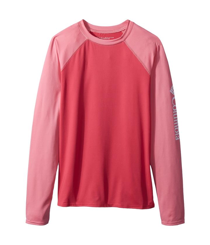 Columbia Kids Mini Breakertm Long Sleeve Rashguard (little Kids/big Kids) (punch Pink/lollipop/white) Girl's Long Sleeve Pullover