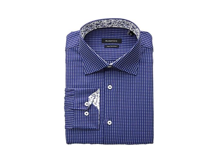 Bugatchi Shaped Fit Long Sleeve Shirt (midnight) Men's Clothing