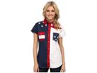 Roper Americana Pieced Color Block Top (blue) Women's Long Sleeve Button Up