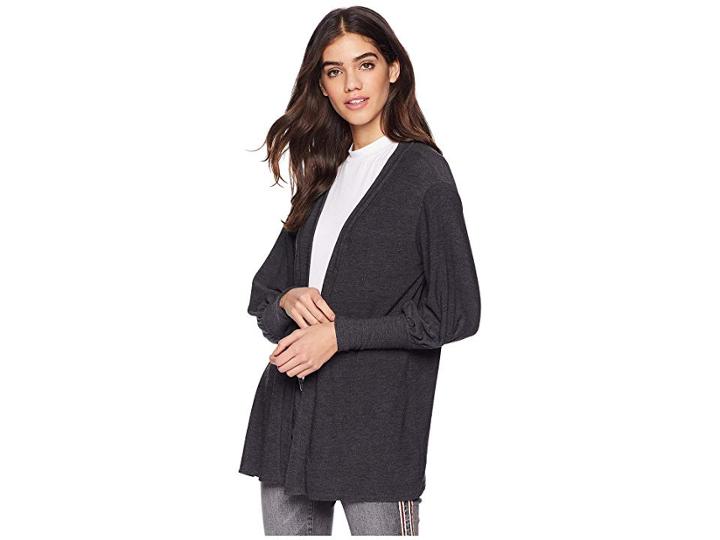 Chaser Cozy Knit Bishop Sleeve Open Front Cardigan (black) Women's Sweater