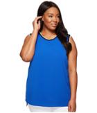 Vince Camuto Specialty Size Plus Size Sleeveless High-low Hem Blouse W/ Rib Trim (core Blue) Women's Blouse