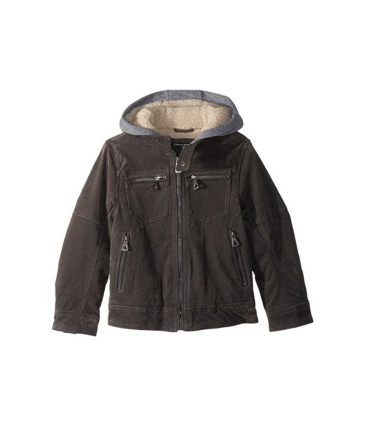 Urban Republic Kids Alexander Pu Suede Moto Jacket Sherpa Lined Fleece Hood (little Kids/big Kids) (charcoal) Boy's Coat