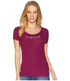 Bebe Short Sleeve Stella Lace Back Rib Logo (purple Potion) Women's Clothing