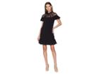 Tahari By Asl Short Sleeve Crepe/lace Shift With High Neckline (black) Women's Dress