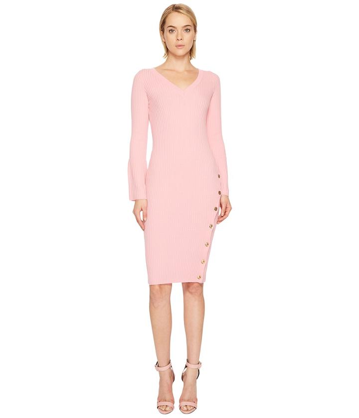 Boutique Moschino Long Sleeve Knit Bodycon Dress (pink) Women's Dress