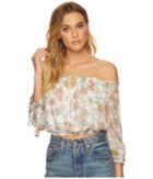 J.o.a. Off The Shoulder Crop Top (ivory Floral) Women's Clothing