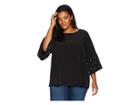 Calvin Klein Plus Plus Size Bell Sleeve Blouse With Pearls (black) Women's Blouse