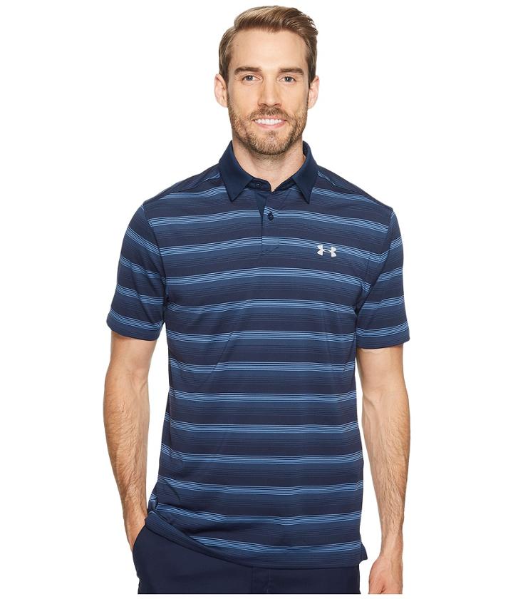 Under Armour Golf Coolswitch Bermuda Stripe (academy/overcast Gray) Men's Short Sleeve Knit
