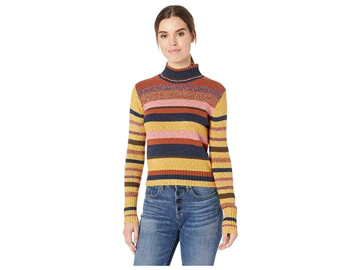 Frye Long Sleeve Cropped Mock Neck Sweater (stripe) Women's Sweater