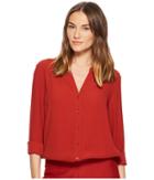 Eileen Fisher Silk Georgette Crepe Stand Collar Top (serrano) Women's Long Sleeve Button Up